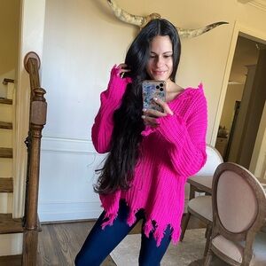 Vici Hot Pink Distressed Sweater